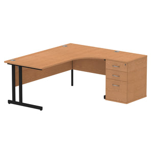 180cm Oak Corner Office Desk Black Leg Right Hand