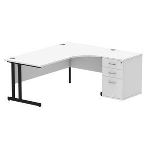 180cm White Corner Office Desk Black Leg Right Hand