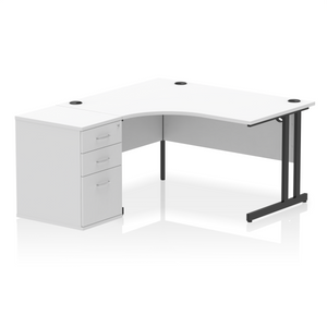 140cm White Home Office Corner Desk Black Leg Left Hand