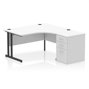 140cm White Corner Desk Home Office Black Leg Right Hand