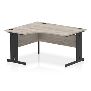 140cm Grey Oak Corner PC Desk Black Leg Left Hand