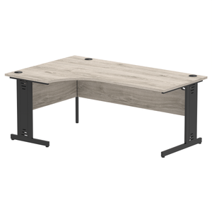 180cm Grey Oak L Desk Black Leg Left Hand