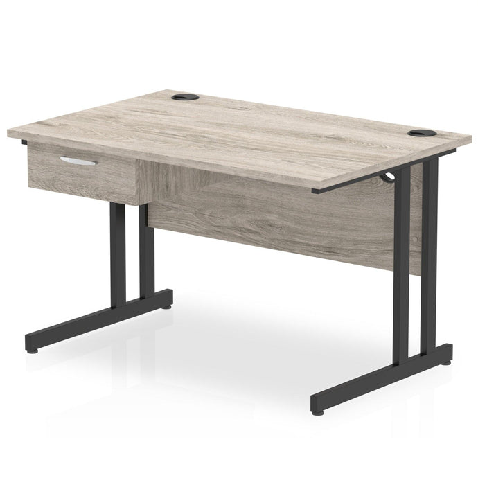 Impulse 1200 Black Grey Oak Office Desk with Drawer