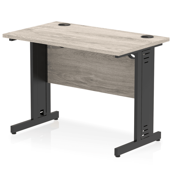 Impulse Slim 1000 Grey Oak Black Wire Management Desk