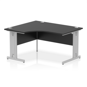 140cm Black Corner PC Desk Silver Leg Left Hand