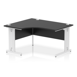 140cm Black Corner PC Desk White Leg Left Hand