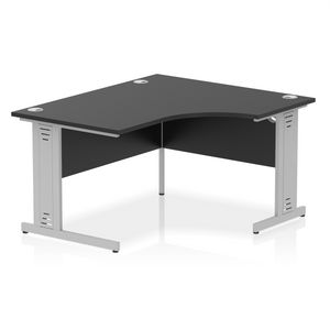 140cm Black Corner PC Desk Silver Leg Right Hand