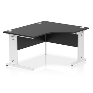 140cm Black Corner PC Desk White Leg Right Hand