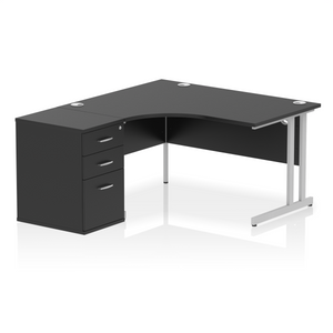 140cm Black Home Office Corner Desk Silver Leg Left Hand