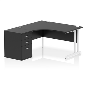 140cm Black Home Office Corner Desk White Leg Left Hand