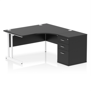 140cm Black Corner Desk Home Office White Leg Right Hand