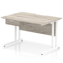 Load image into Gallery viewer, Impulse 1200 White Grey Oak Scalloped 1 Drawer Desk
