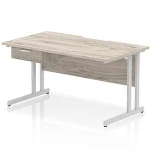 Impulse 1400 Silver Grey Oak Scalloped 1 Drawer Desk