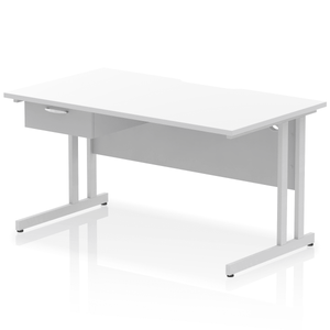 Impulse 1400 White Scalloped 1 Drawer Desk