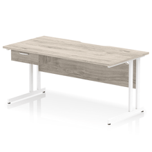 Load image into Gallery viewer, Impulse 1600 White Grey Oak Scalloped 1 Drawer Desk
