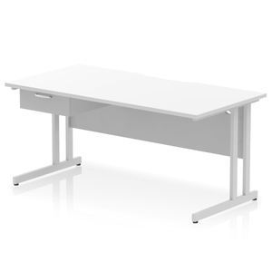 Impulse 1600 Silver White Scalloped 1 Drawer Desk