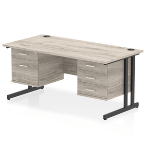 Impulse 1600 3+2 Black Grey Oak Storage Office Desk