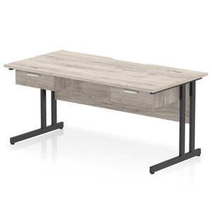 Impulse 1600 Black Grey Oak Scalloped Office Desk