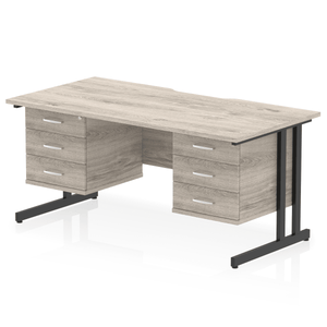 Impulse 1600 3+3 Black Grey Oak Storage Office Desk