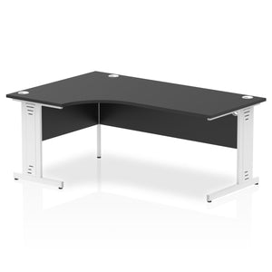 180cm Black L Desk White Leg Left Hand