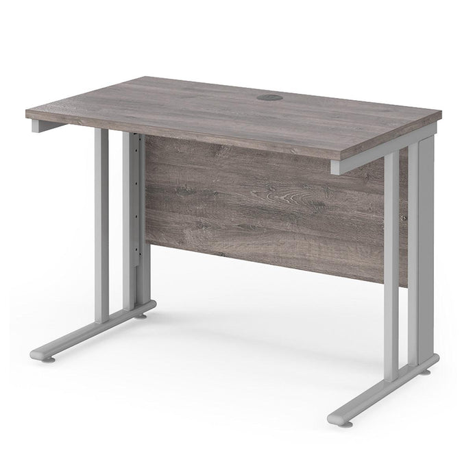 Maestro 1000 Grey Oak Silver Slim Wire Management Desk